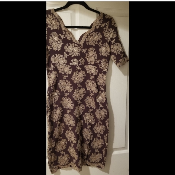 Vintage Ann Ferriday style Dress Saks Gold & Brown Size: M - Picture 1 of 3